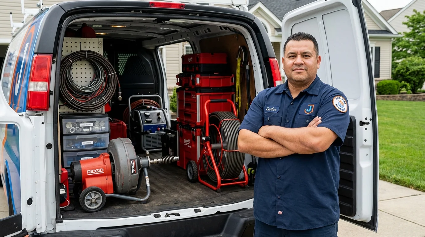 Professional drain cleaning equipment and Johns Plumbing LLC plumber in Dulac