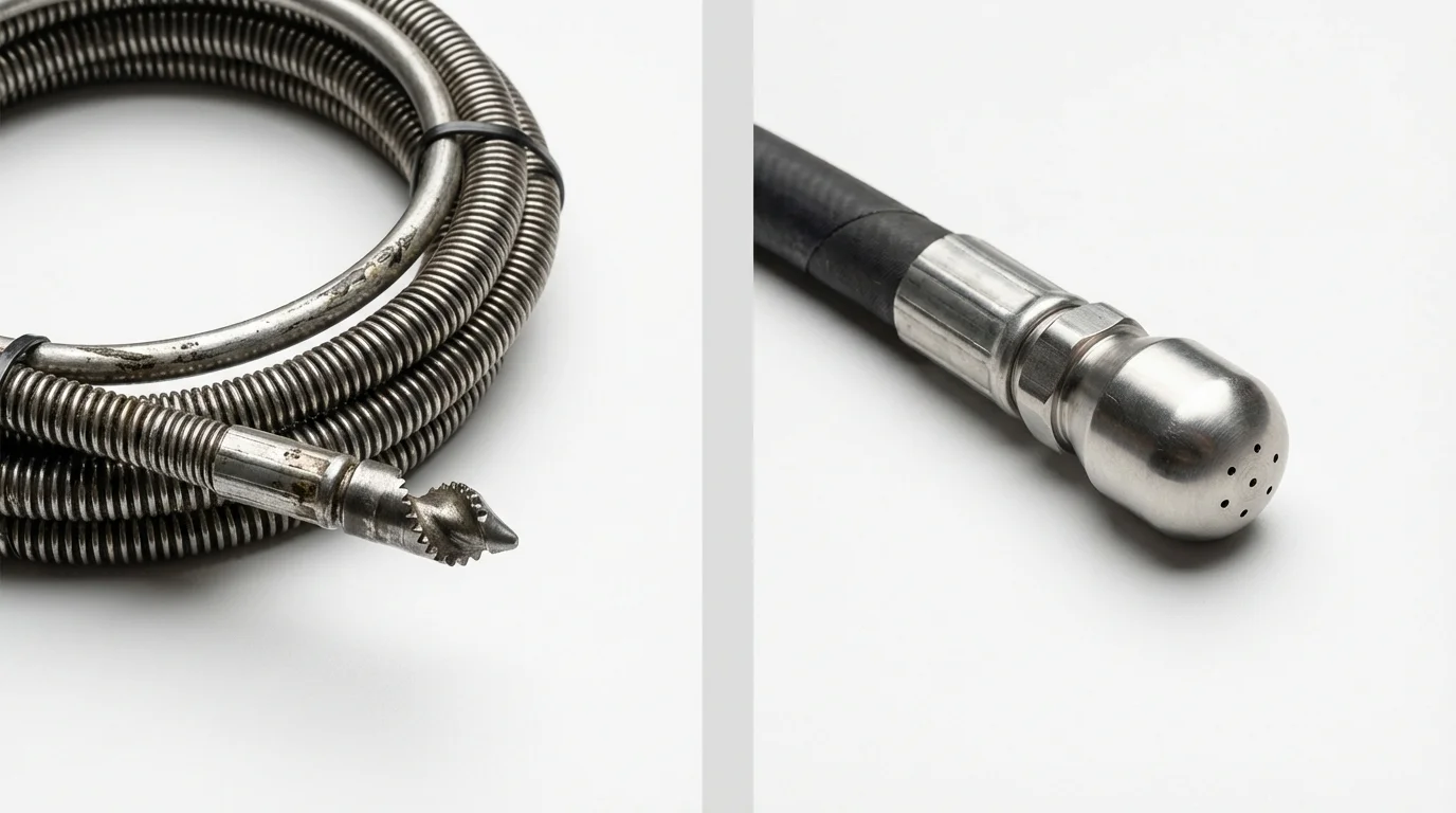 Drain snake cable and hydro jetting nozzle used for drain cleaning in Dulac, LA