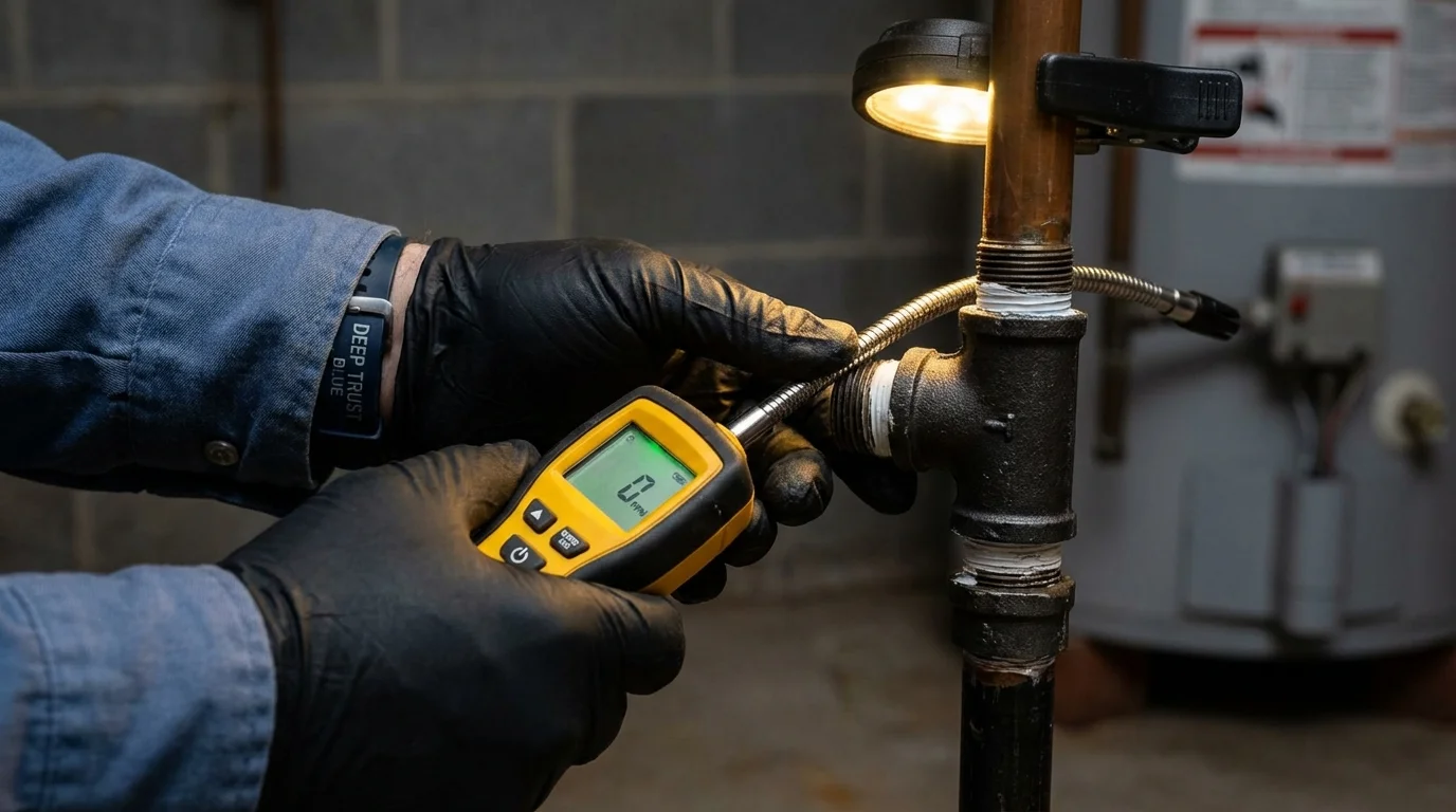 Gas leak detection with electronic sniffer by Johns Plumbing LLC in Dulac