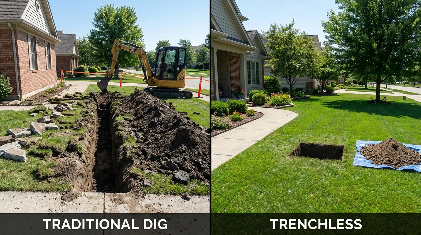 Trenchless sewer repair with minimal yard damage versus traditional excavation in Dulac, LA